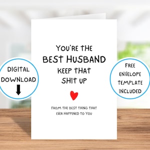 Cartão de aniversário para impressão, cartão romântico para ele, cartão de aniversário engraçado, o melhor marido, cartões de amor para ele, cartão de aniversário do marido