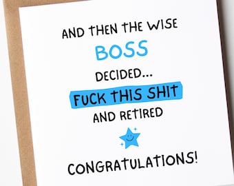 Funny Boss Retirement Card, Thank You Card, For Boss, Leaving Work, Retirement Card, Colleague Leaving Card, Friend Retirement Card,