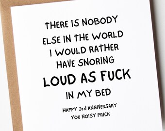 3rd Anniversary Card, Funny Anniversary Card For Husband, Rude Anniversary Card, 3 Year Anniversary Card