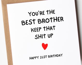 Tarjeta de cumpleaños 21 para hermano, tarjeta de cumpleaños feliz 21, tarjeta de cumpleaños 21 de hermano, tarjeta de cumpleaños divertida para hermano, tarjeta de cumpleaños 21