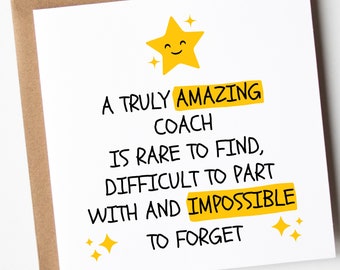 An Amazing Coach, Thank You Card, For Coach, Leaving Work, Retirement Card, Colleague Leaving Card, Friend Retirement Card, Best Coach