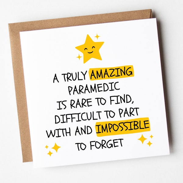 Paramedic Cards, An Amazing Paramedic, Thank You Card, Card For Paramedic, Leaving Work, Retirement Card, Card For Ambulance Driver