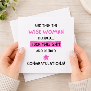 Close up of funny female retirement card with wise woman retirement joke