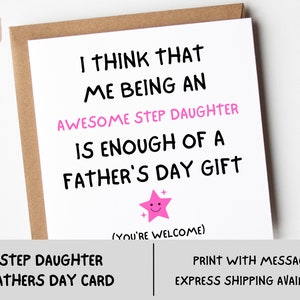 Step Daughter Father&#39;s Day Card | Funny and Heartfelt Message for Stepdad from Daughter