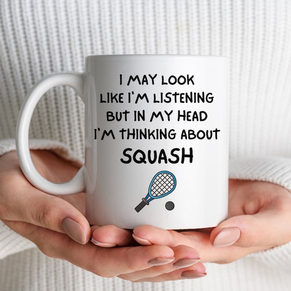 Squash Mug, Funny Gifts For Squash Player, Squash Team Gift, Racket Sports Coffee Cup, Squash Partner Present, Personalised Novelty Gift