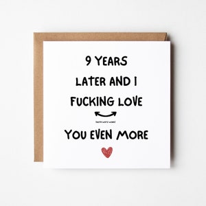 9 Year Anniversary Card, 9 Years Later, Wife Anniversary Card, Husband Anniversary Card, Funny 9th Anniversary Card
