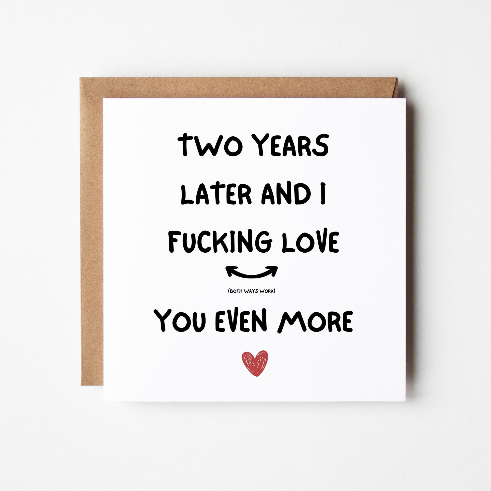 2 Year Anniversary Card, I Love You Even More, Funny 2nd Anniversary Card for Boyfriend Girlfriend Husband Wife