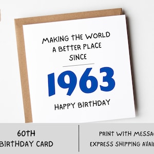 60th Birthday Card, Making The World A Better Place, Happy 60th Birthday Card, 60th Birthday Gift