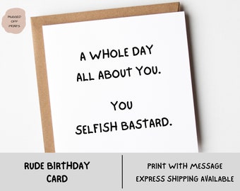 Tarjeta de cumpleaños grosera para esposo, un día completo sobre ti, tarjeta de cumpleaños sarcástica para esposo