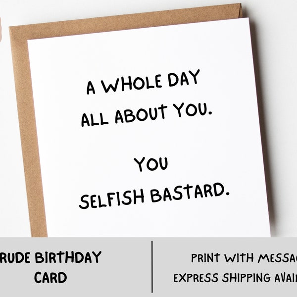 Rude Birthday Card For Husband, An Entire Day About You, Snarky Birthday Card For Husband