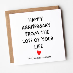 Anniversary Card for A Biker, Happy Anniversary From The Love of Your Life Bike Card, Funny Anniversary Car for Husband or Boyfriend