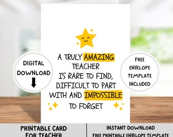 Printable Card For Teacher, Teacher Appreciation Printable Card, Teacher Appreciation Digital Card, Teacher Thank You Download Card
