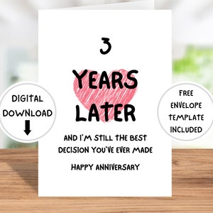Tarjeta de aniversario de 3 años Descarga digital Regalo divertido del 3er aniversario para esposo, esposa, novio, novia - ella o él
