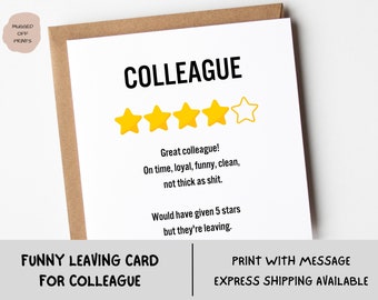Funny New Job Leaving Card, Colleague 4 Star Review, Goodbye Card, Card From Work, Work Colleague Card