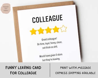 Funny New Job Leaving Card, Colleague 4 Star Review, Goodbye Card, Card From Work, Work Colleague Card