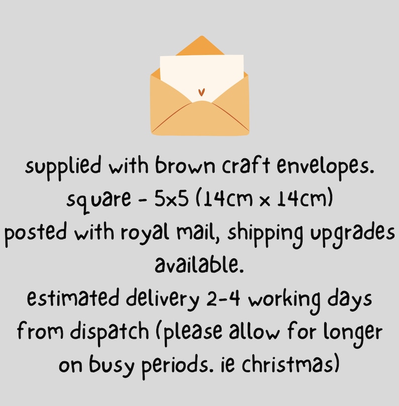 May include: A brown craft envelope with a white card inside. The envelope is 5x5 inches (14cm x 14cm).