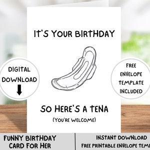 Carte d'anniversaire drôle pour elle, carte d'anniversaire imprimable pour femme, carte d'anniversaire en téléchargement numérique, grossier, humour,