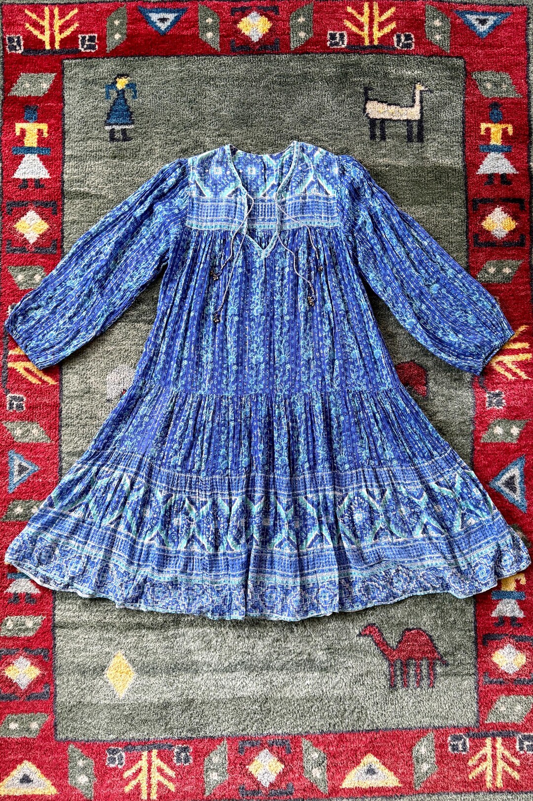 70's Indian Cotton Lurex Bib Dress