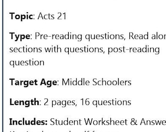 聖書ワークシート: 使徒行伝 21 生徒用ワークシートと解答キー キリスト教中学生向け VBS 配布資料