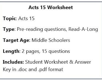 聖書ワークシート: 使徒行伝 15 生徒用ワークシートと解答キー キリスト教中学生向け VBS 配布資料