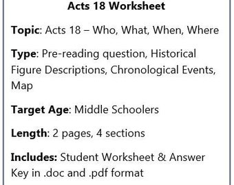 聖書ワークシート: 使徒行伝 18 章 生徒用ワークシートと解答 キリスト教中学生向け VBS 配布資料
