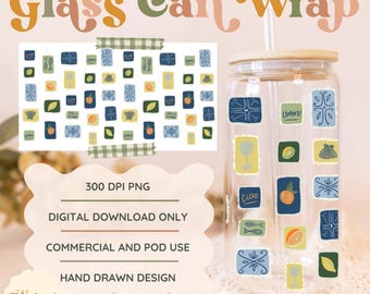 Dolce de Vita Glass Can Wrap, Italian Summer 16 oz Libbey PNG, Citrus & Tile Sublimation Design, Mediterranean Summer, Amalfi Coast, Trendy