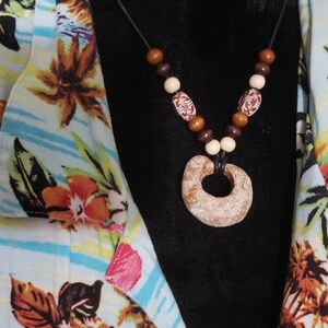 Round Shaped Coquina Stone &quot;Ring on String&quot; Deaded Surfer Necklace