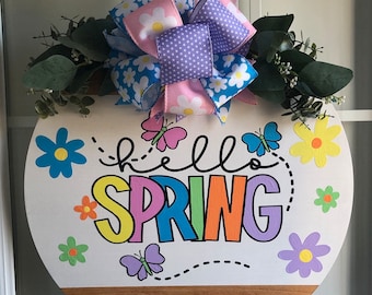 Cartello di benvenuto primaverile per la porta: insegna floreale primaverile da 40 cm.