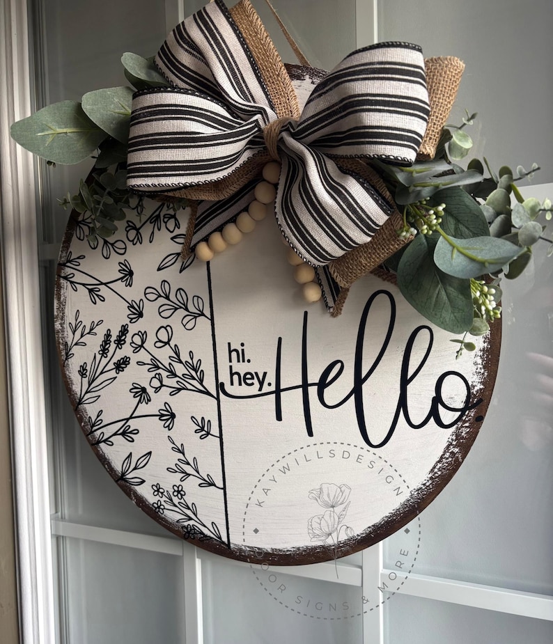 Floral Boho Door Sign: Round Welcome Hanger (16