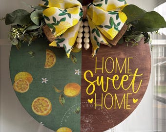 Letrero para puerta "Hogar dulce hogar" / Letrero para puerta "Limones de verano" de 16 pulgadas