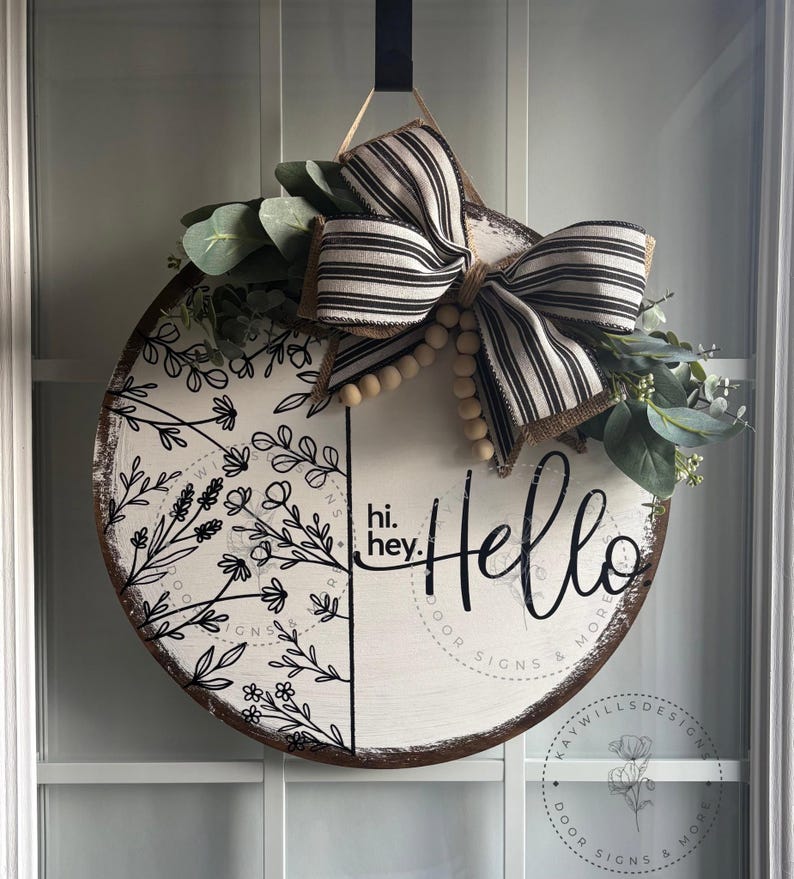 Floral Boho Door Sign: Round Welcome Hanger (16