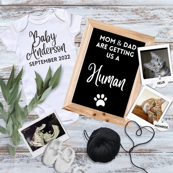 Pregnancy Announcement- Kitties, cats, Furbabies, three, vintage, neutral, letterboard, instant download, editable, digital, printable, baby