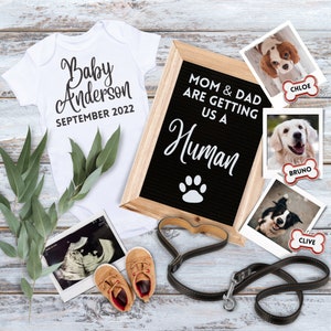 Anuncio de embarazo- Perros, gatos, Furbabies, tres, vintage, neutral, cartón, descarga instantánea, editable, digital, imprimible, bebé