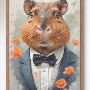 Capybara wall art print, Capybara in a tuxedo, Whimsical Capybara, Animal Wall Art print, Capybara Decor, Capybara Art, Printable Capybara,