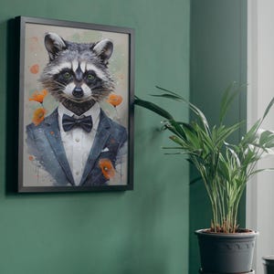 Raccoo wall art print, raccoon in a tuxedo, Whimsical raccoon, Animal Wall Art print, raccoon Decor, raccoon Art, Printable raccoon