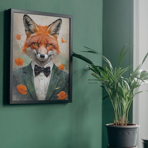 Fox wall art print, fox in a tuxedo, Whimsical fox, Animal Wall Art print, Fox Decor, Fox Art, Printable Fox, Fox print