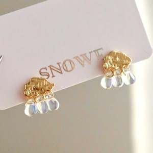 Cloud and Rain Drop Earrings, Kawaii Cloud Earrings, Vintage Abstract Earrings, Crystal Raindrop Earrings, Tiny Cute Earrings, Gift for Her