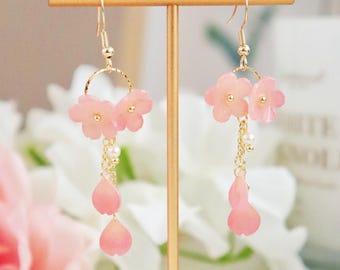 Sakura Dangle Earrings, Cherry Blossom Earrings, Fairy Earrings, Japanese Earrings, Pink Flower Earrings, Spring Earrings, Floral Earrings