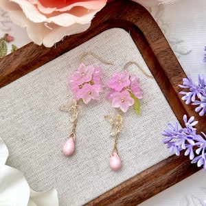 Cherry Blossom Earrings, Pink Floral Earrings, Butterfly Earrings, Cute Earrings, Sakura Earrings, Summer Dangle Earrings, Gift For Her