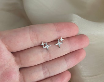 Sterling Silver Stars Earrings, Tiny Silver Earring, Dainty Studs Earrings, Cute Stars Earrings, Simple Studs Earrings, Gift for Mom