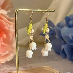 Lily of the Valley Earrings, White Fairy Flower Earrings, Cottagecore Earrings, Long Tassel Earrings, Floral Unique Gifts For Her