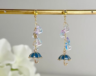 Cute Umbrella Earrings, Rain Drop Earrings, Kawaii Earrings, Special Statement Earring, Small Dangle Earring, Handmade Jewelry, Gift For Her