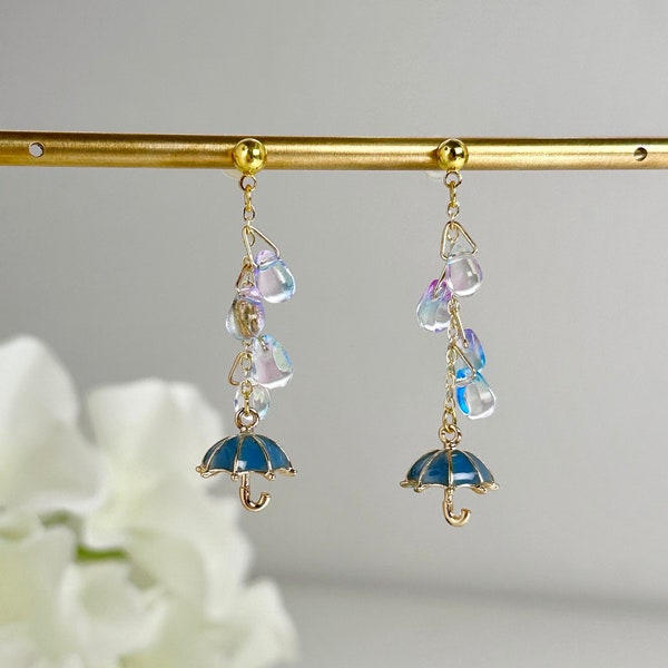 Cute Umbrella Earrings, Rain Drop Earrings, Kawaii Earrings, Special Statement Earring, Small Dangle Earring, Handmade Jewelry, Gift For Her