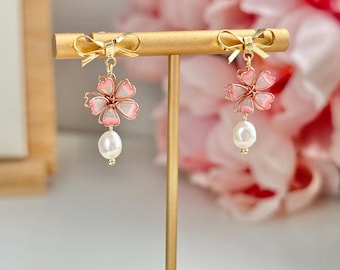 Sakura Dangle Earrings, Pink Flower Earrings, Cherry Blossom Earrings, Fairy Earrings, Wedding Earrings,  Bridal Earrings, Gift for Her