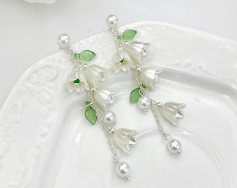 Lily of the Valley Earrings, White Fairy Flower Earrings, Summer Dangle Earrings, Long Tassel Earrings, Unique Gifts For Her