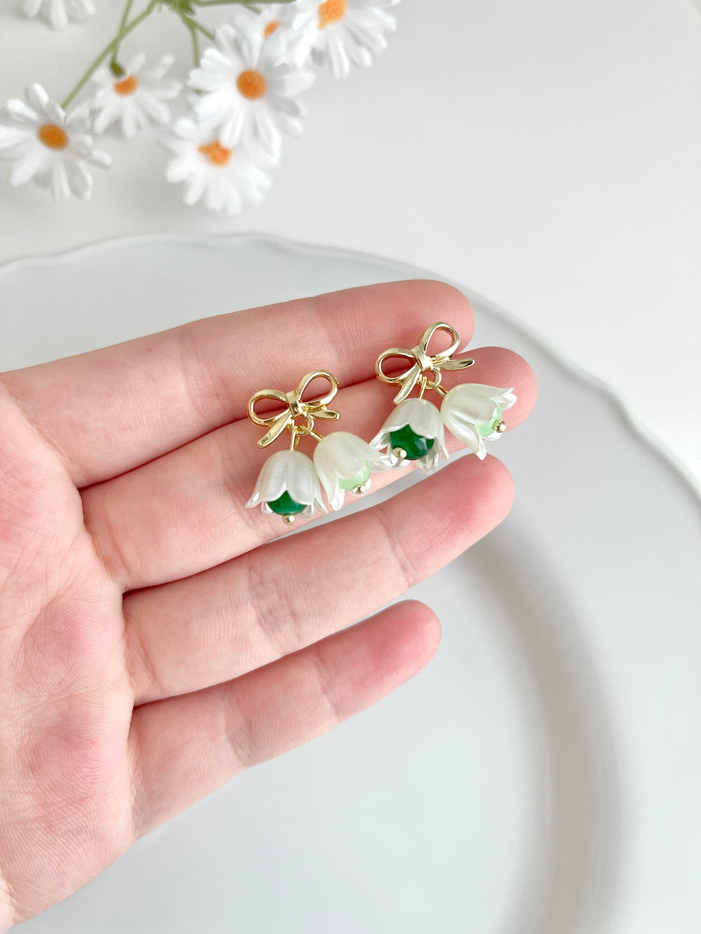 White Flowers Earrings Lily of the Valley Earrings Summer Etsy