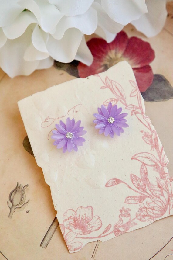 Purple Aster Sterling Silver Stud Earrings, Floral Jewelry
