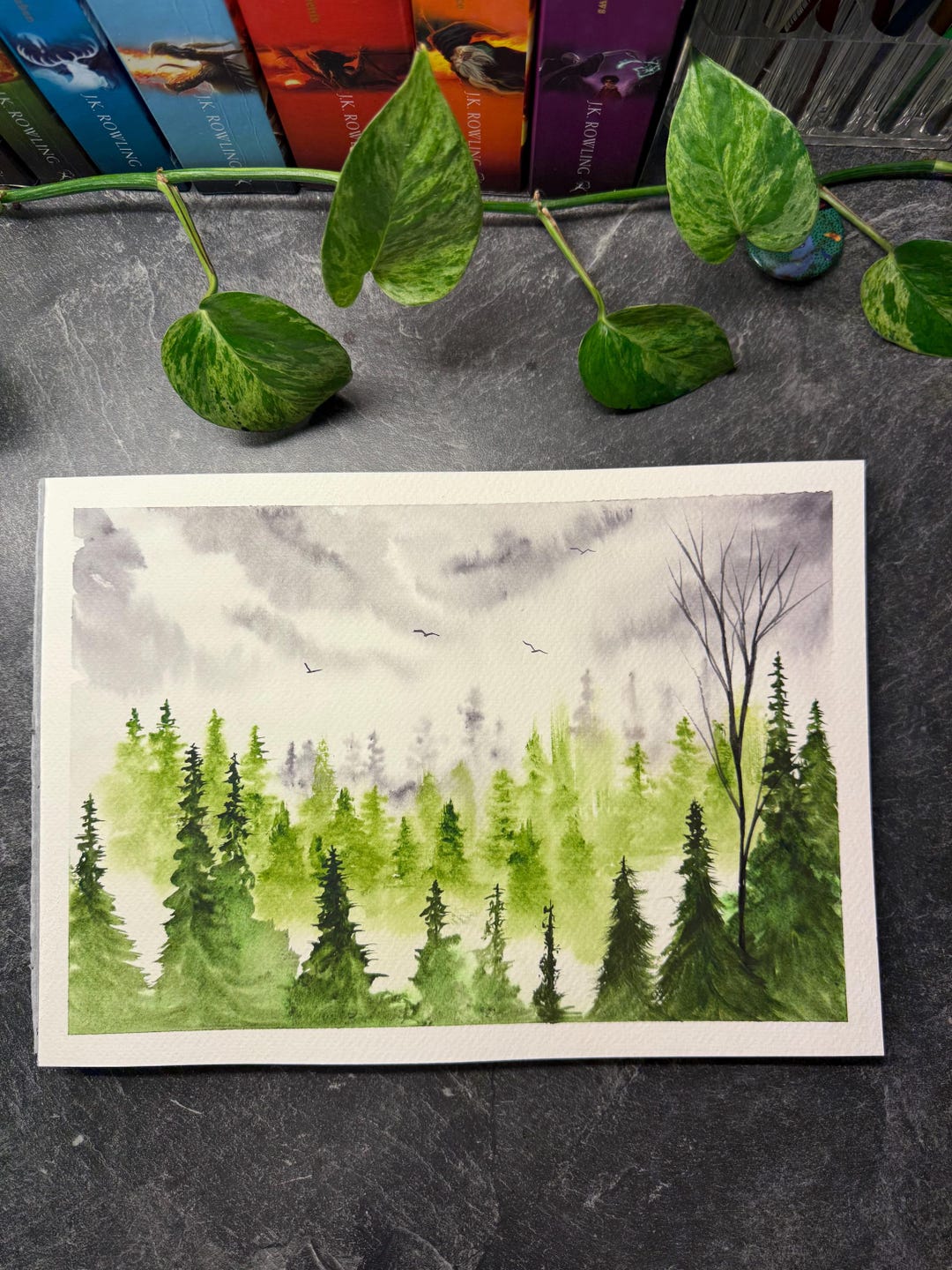 Misty Green Forest Watercolor Painting – Calm Pine Landscape - Etsy