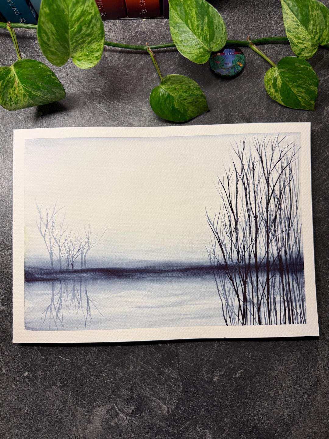 Misty Lake Reflection Watercolor Painting – Quiet Bare Trees - Etsy