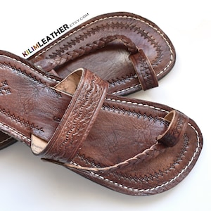 Dark Brown Leather Sandals: Handmade Moroccan Flat Shoes